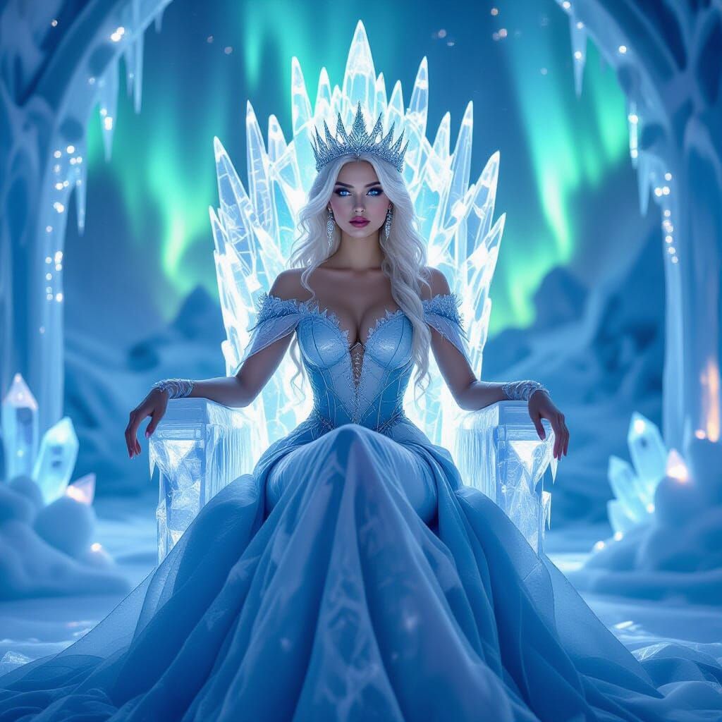 Ice Queen on Throne in Folk Art Nouveau Style