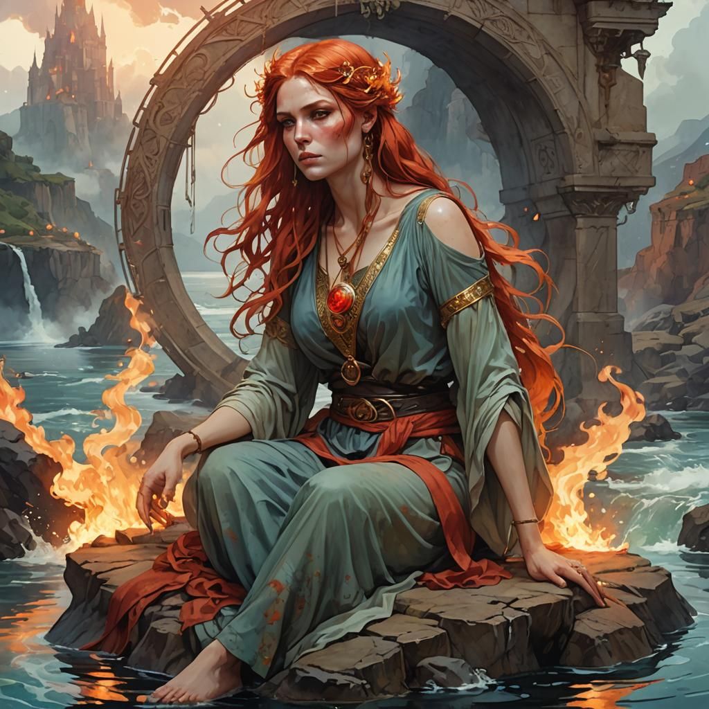 Circe sitting upon her island, waiting to lure men in.