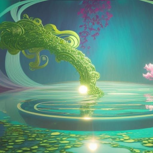 Exotic Underwater Planet in Art Nouveau Style