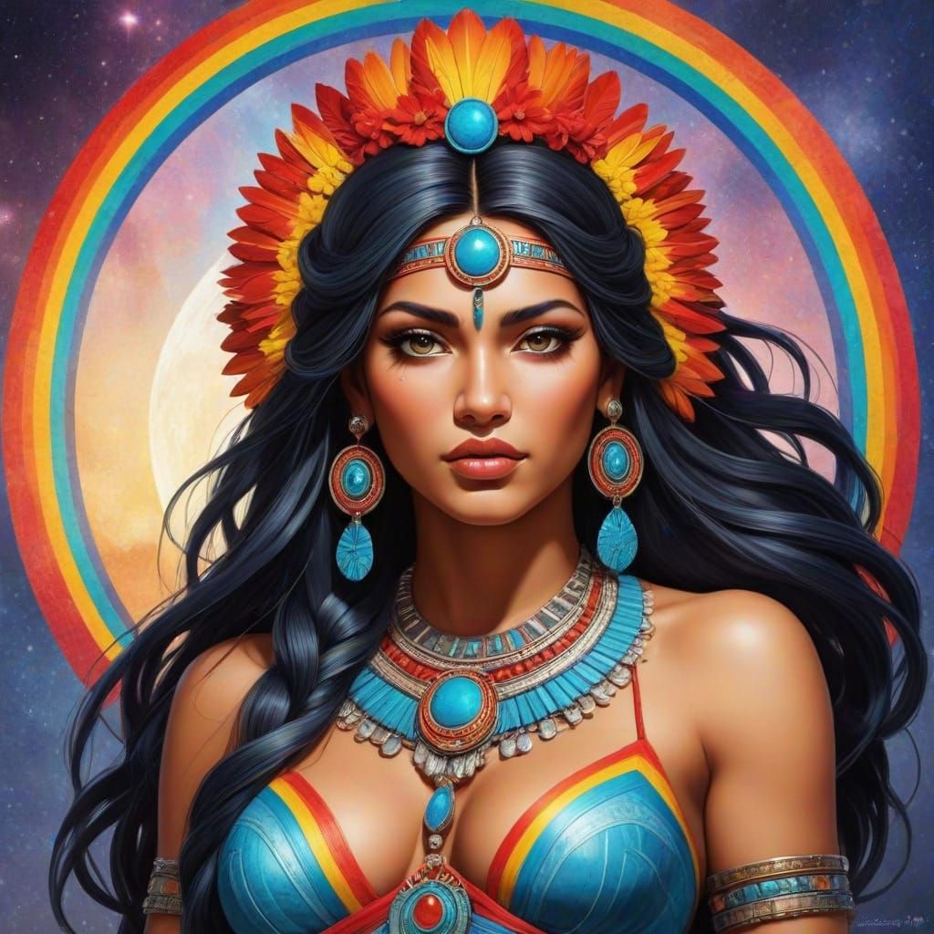 Mayan Goddess of the Moon in Vibrant Colors