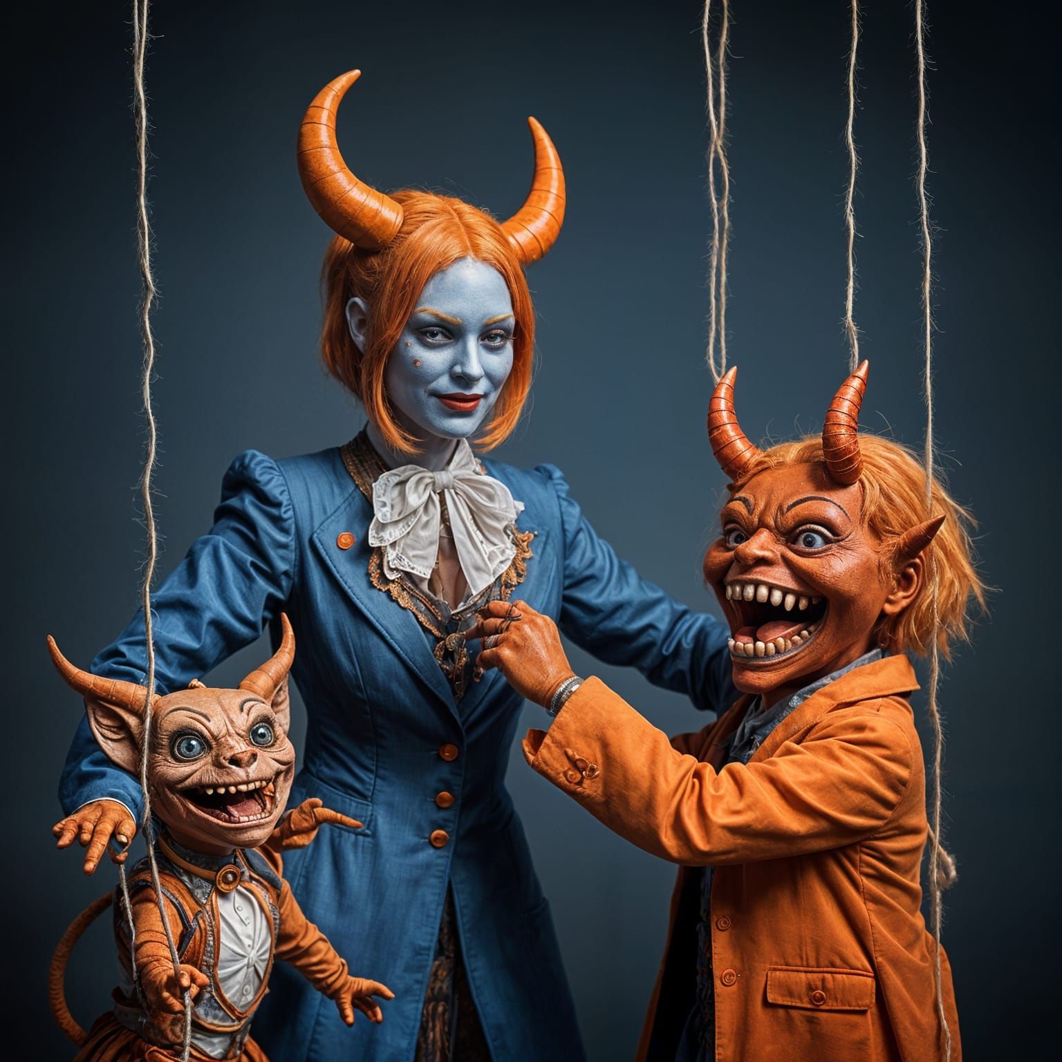 Beautiful Female Devil as Puppeteer in Detailed Setting