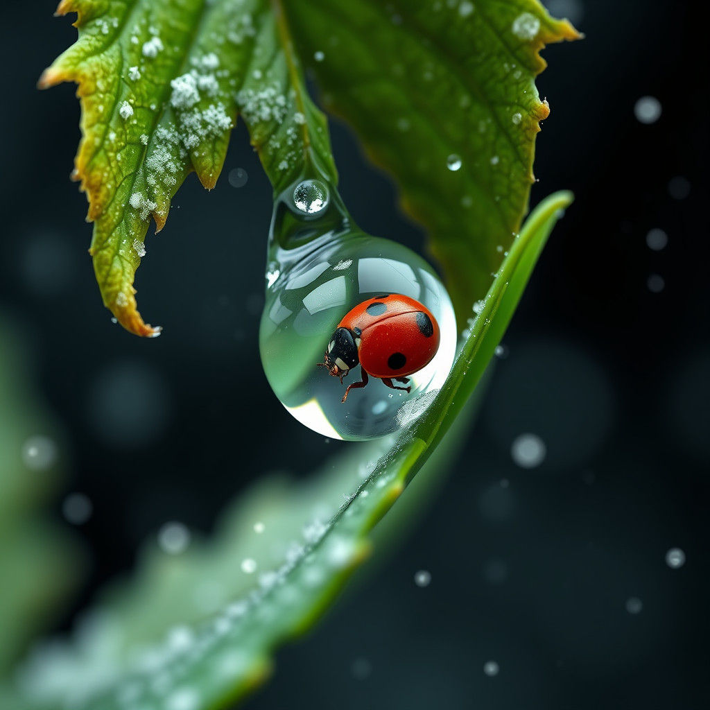 Ladybug in Water Droplet: Hyperrealistic Digital Art