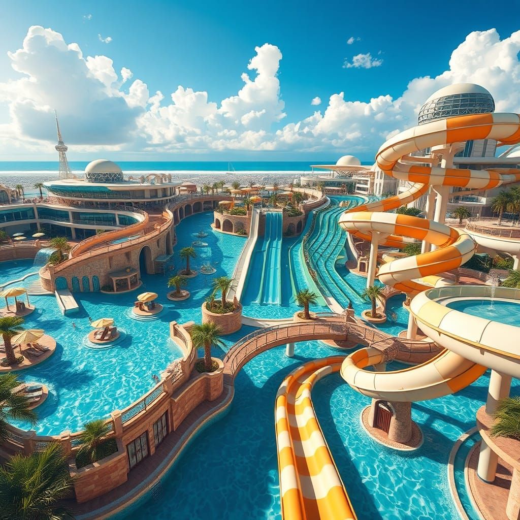 Dubai-Inspired Water Park with Futuristic Architecture