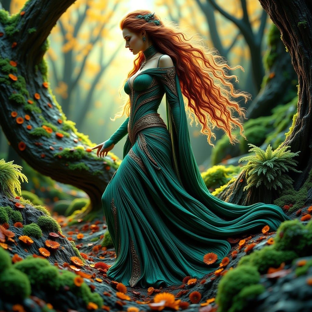 Surreal Forest Goddess in Emerald Robes