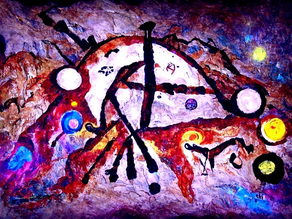 Prehistoric Cave Painting with Torches: Abstract Art