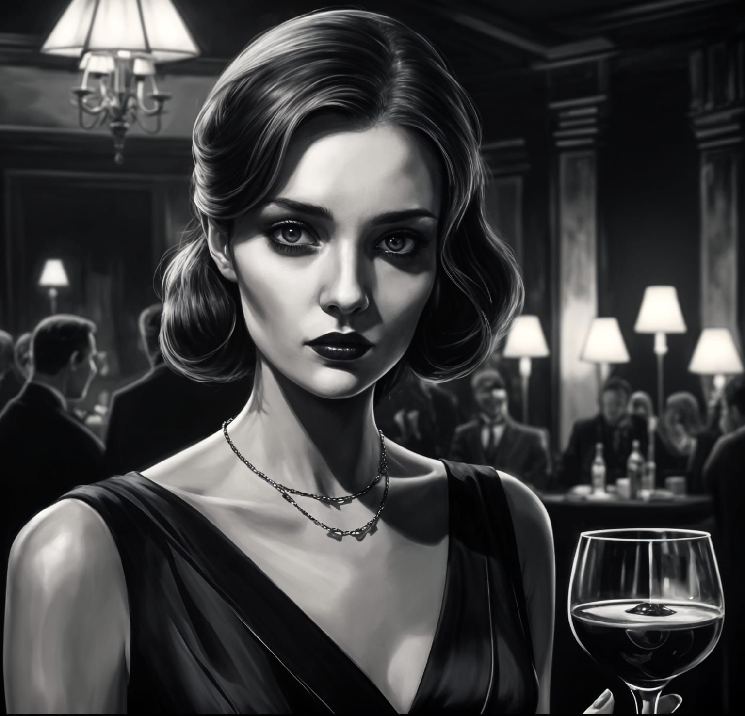 Monochromatic Cocktail Party Portrait in Hyperrealism