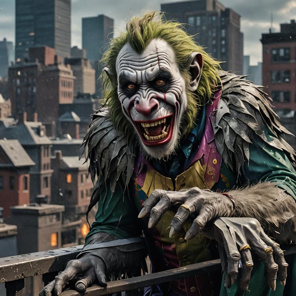Crying Joker Baboon Hybrid on Gotham Roof