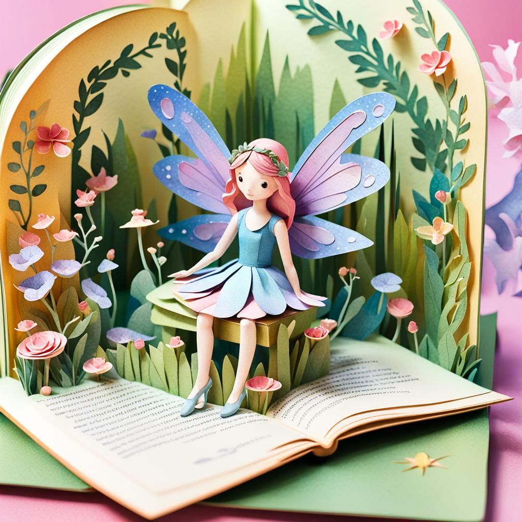 Fairy in Pop-Up Book: Whimsical Watercolor Art