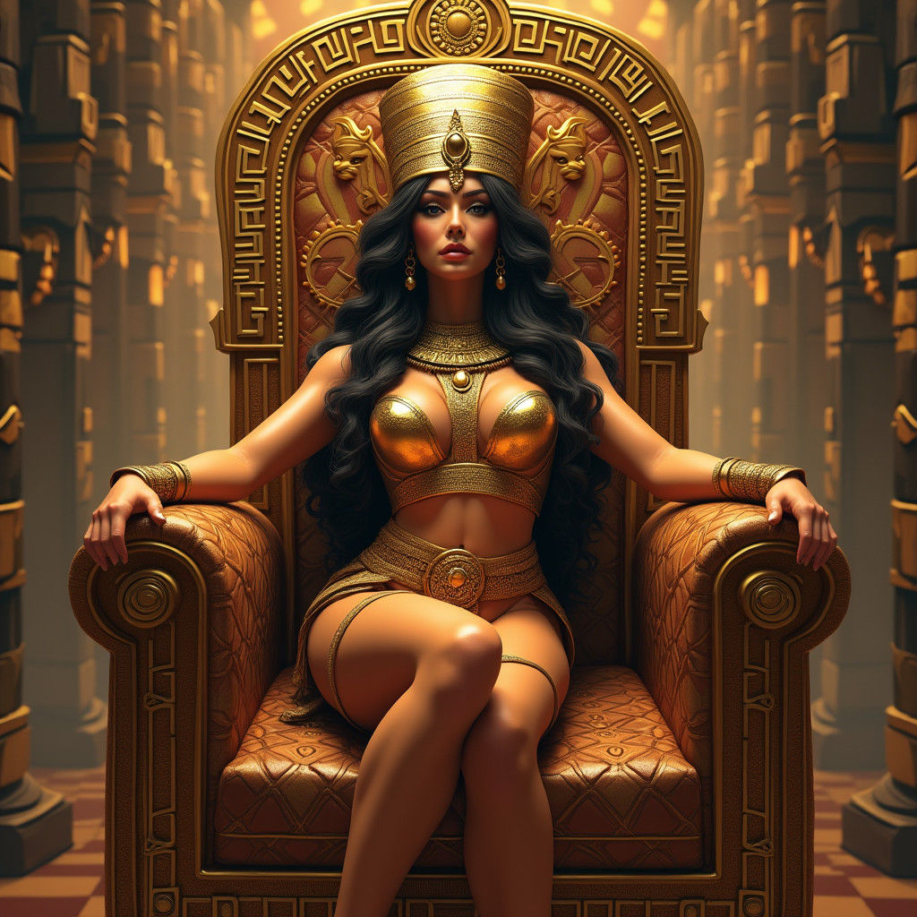 Regal Egyptian Queen on Throne in Matte Painting Style