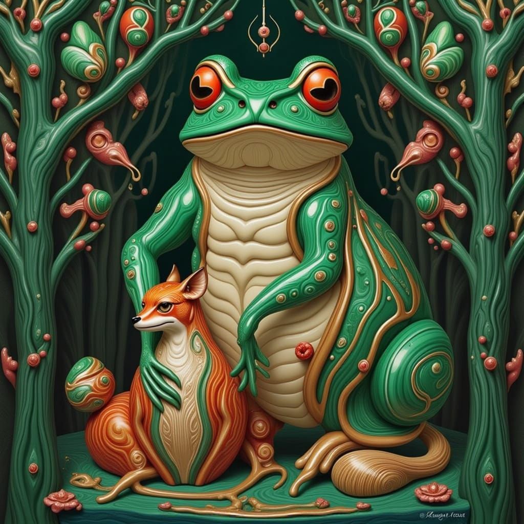 Giant Toad and Fox Bride in a Vibrant Henri Matisse-Inspired...