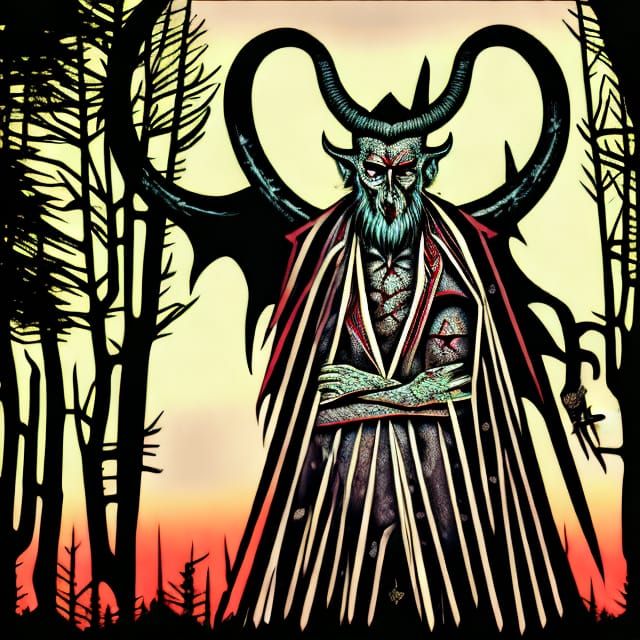 Krampus in Dark Winter Sunset, Hyperdetailed Art