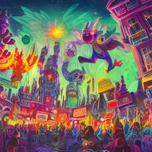 Weird Monsters Celebrate New Year Under Vibrant Fireworks