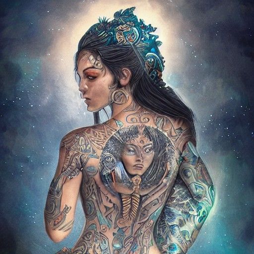 Mayan Moon Goddess Portrait in Digital Painting Style