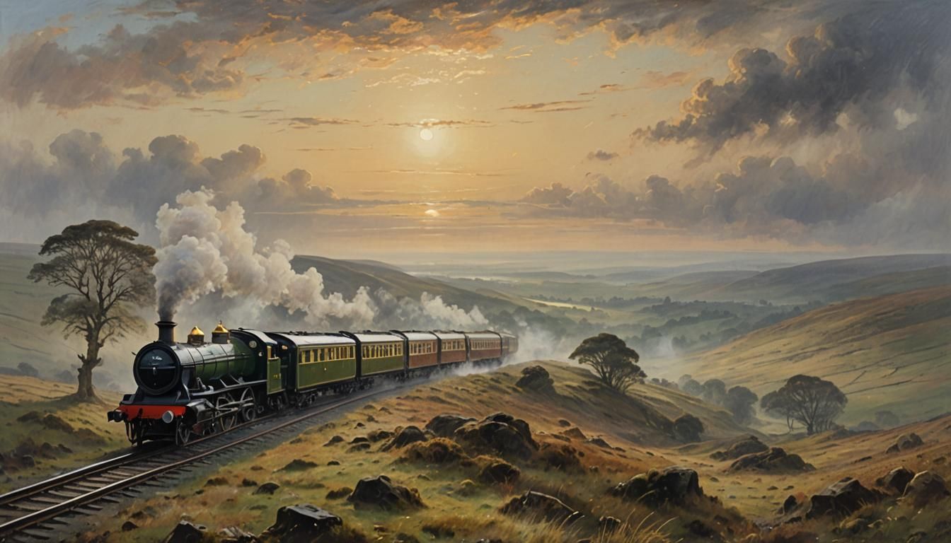 Train Through Misty Moorland, Romantic Style