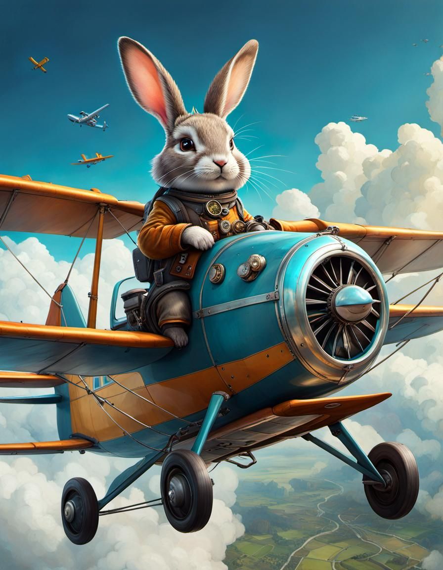 A rabbit traveling by airplane