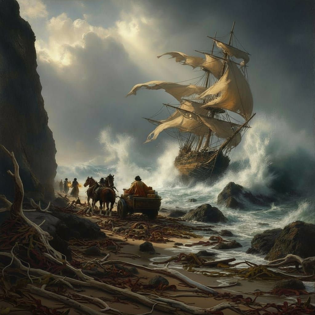 Stormy Seas Rescue: Ship Stranded Amidst Treacherous Shores