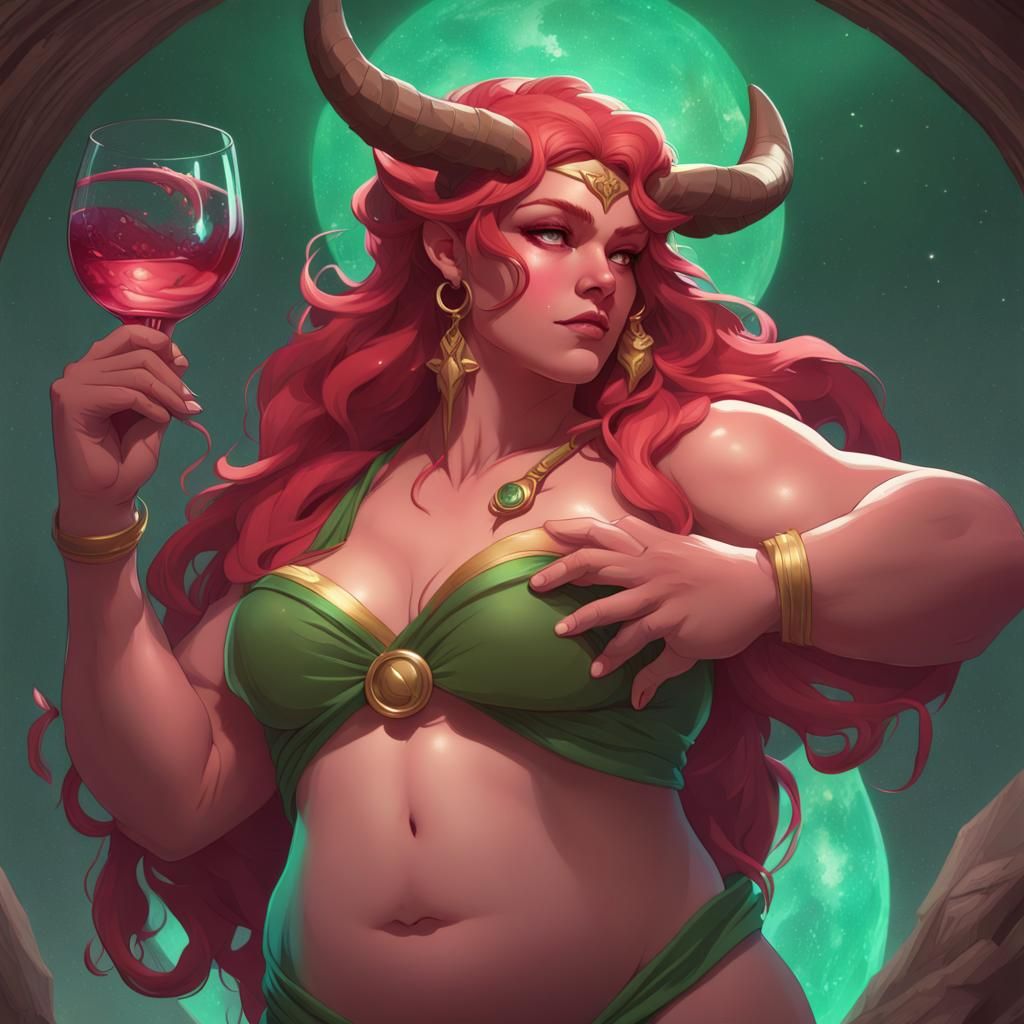 Chubby Satyr with Cosmic Aura, Art Nouveau Style