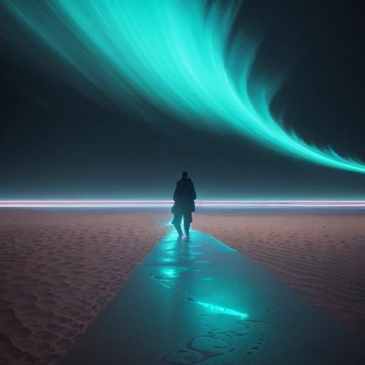 Neon Desert Nocturne: Glowing Sands in the Rain