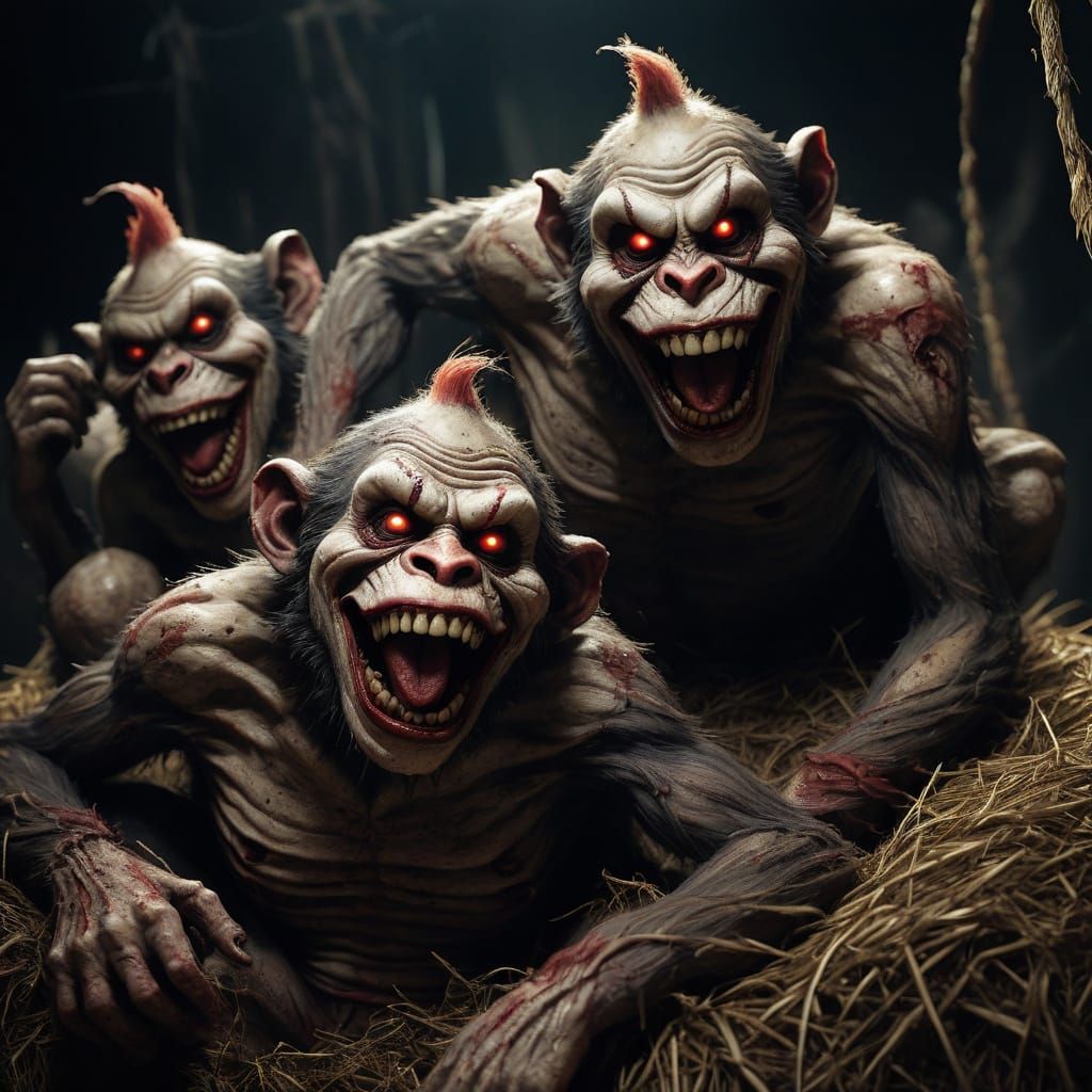 Dark Surrealism Horror Clowns on Hay Bale