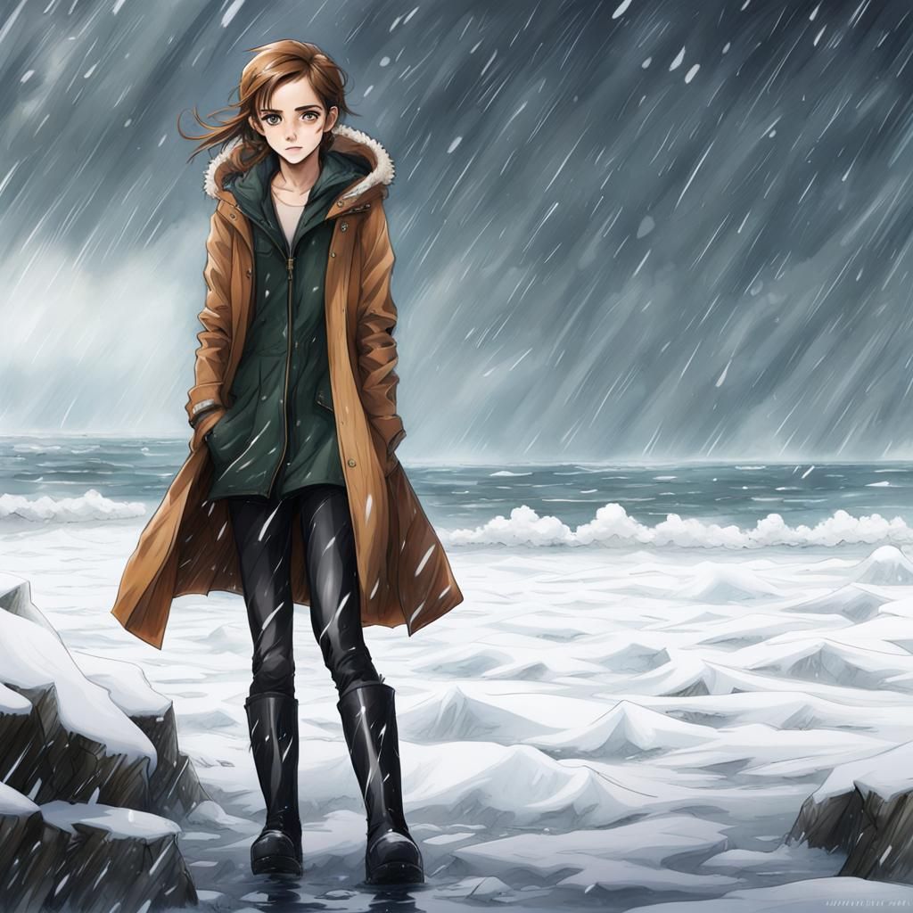 Emma Watson in Snowstorm: Anime-Inspired Key Visual