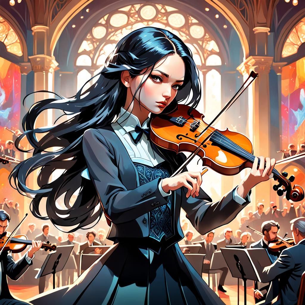 Violinist Center Stage: Hyperdetailed Orchestral Portrait
