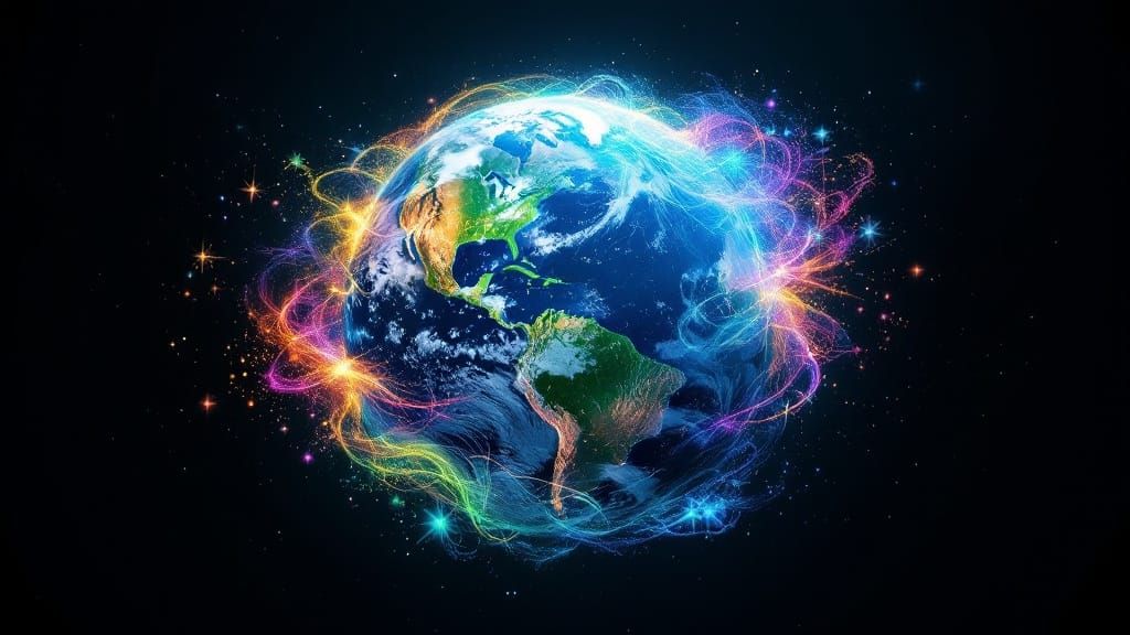 Cosmic Birth of the Blue Planet in Ethereal Colors