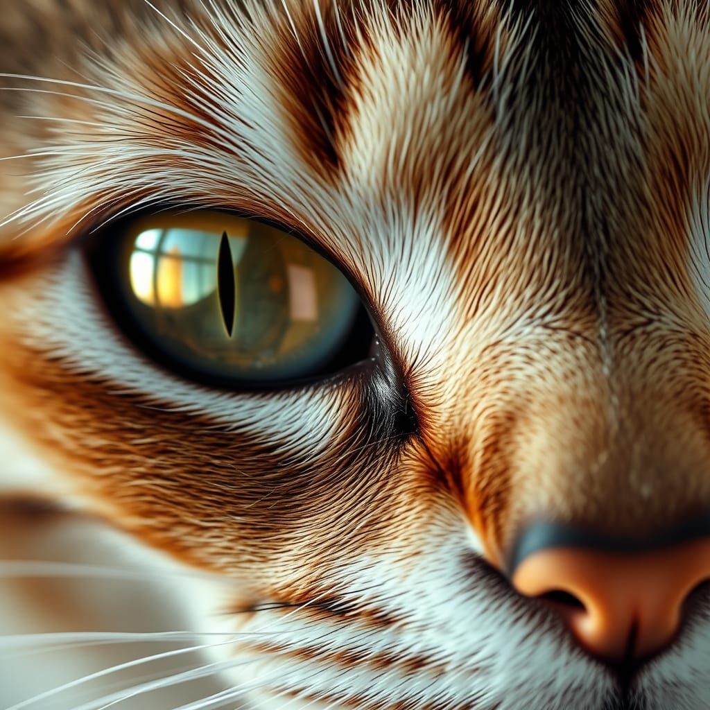 Cat's Surreal Reflection: Hyperrealistic Close-up in a Surre...