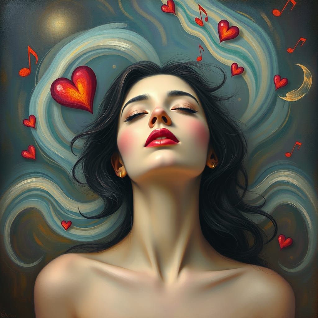 Ethereal Woman Lost in Music: Surrealist Dreamscape