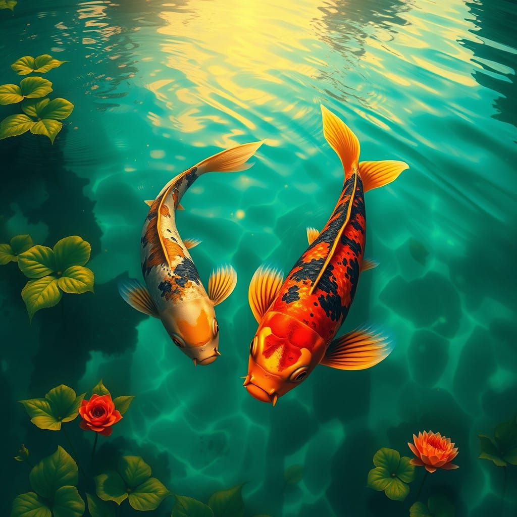 Surreal Koi Pond in Biomechanical Artistic Style
