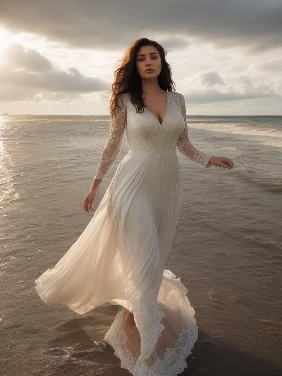 Paradise Shoreline: Woman in Lace Dress