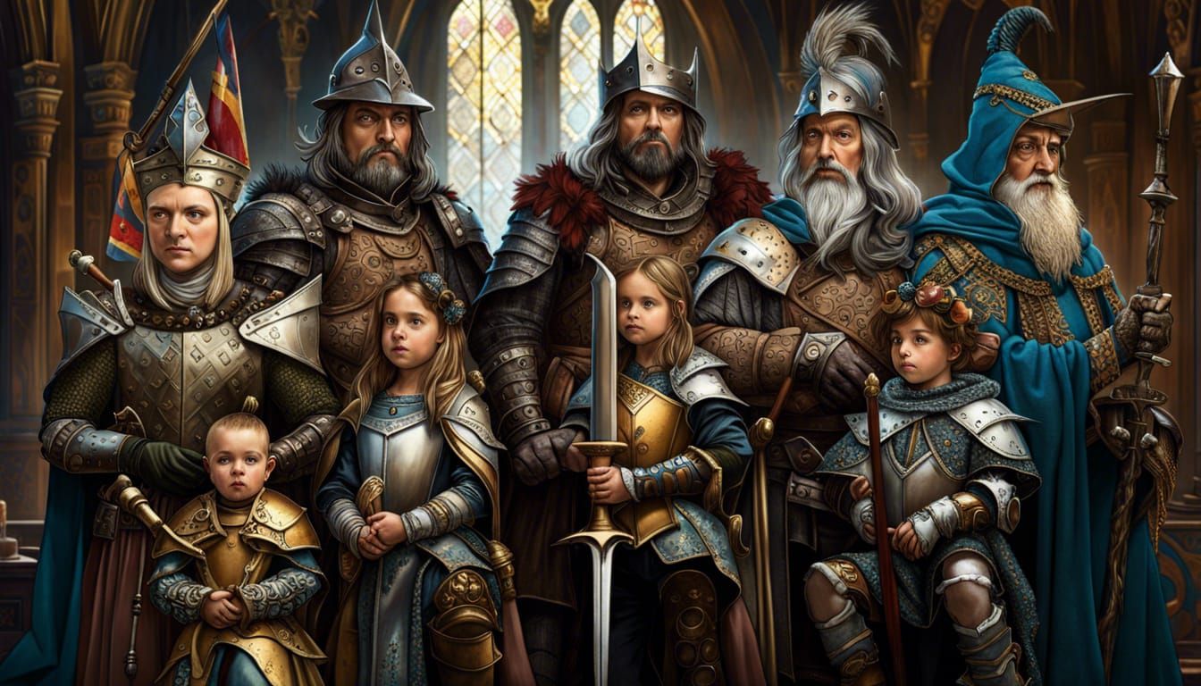 Fantasy Family Portrait with Knights and Wizards