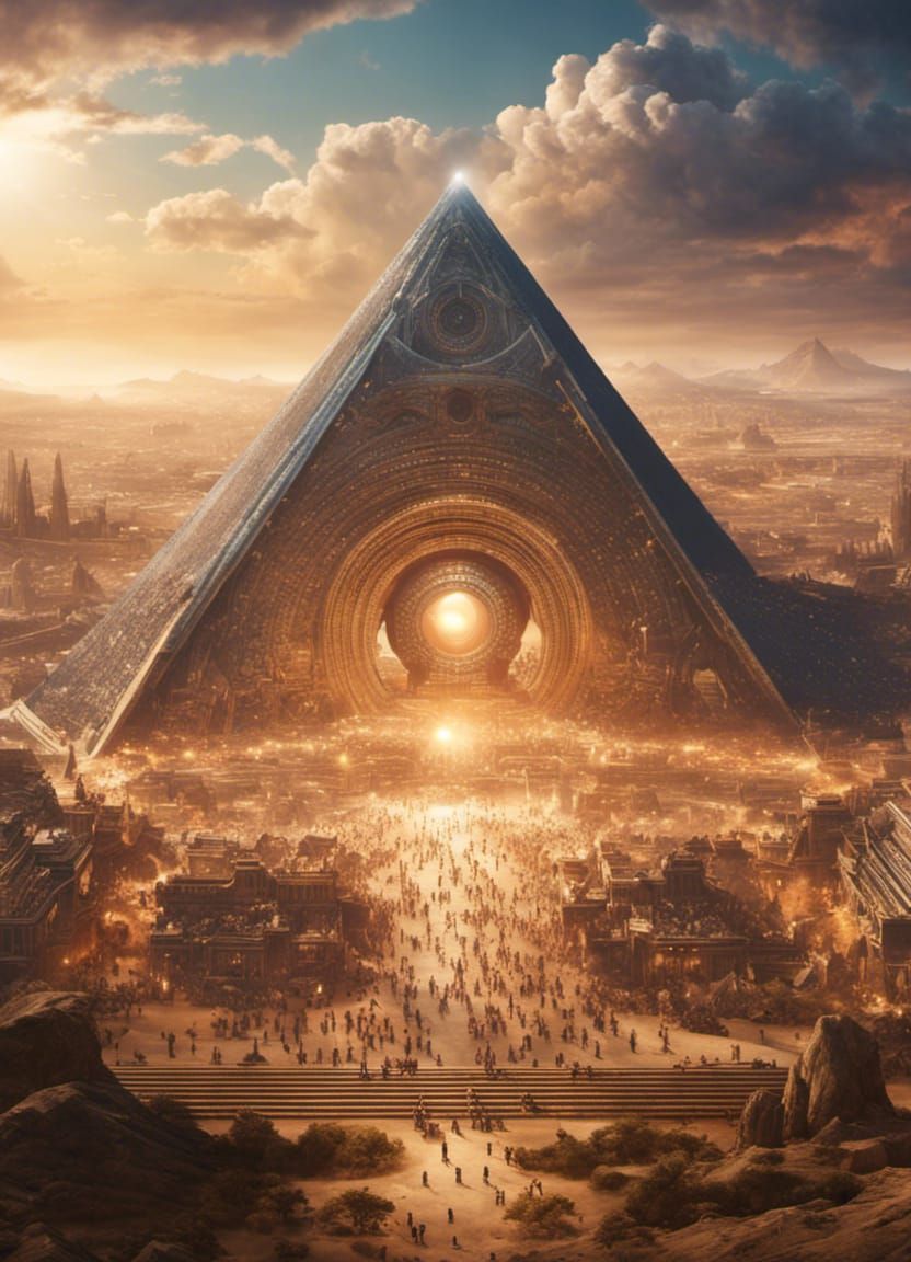 Giant Eye Pyramid Over Fantasy Desert City