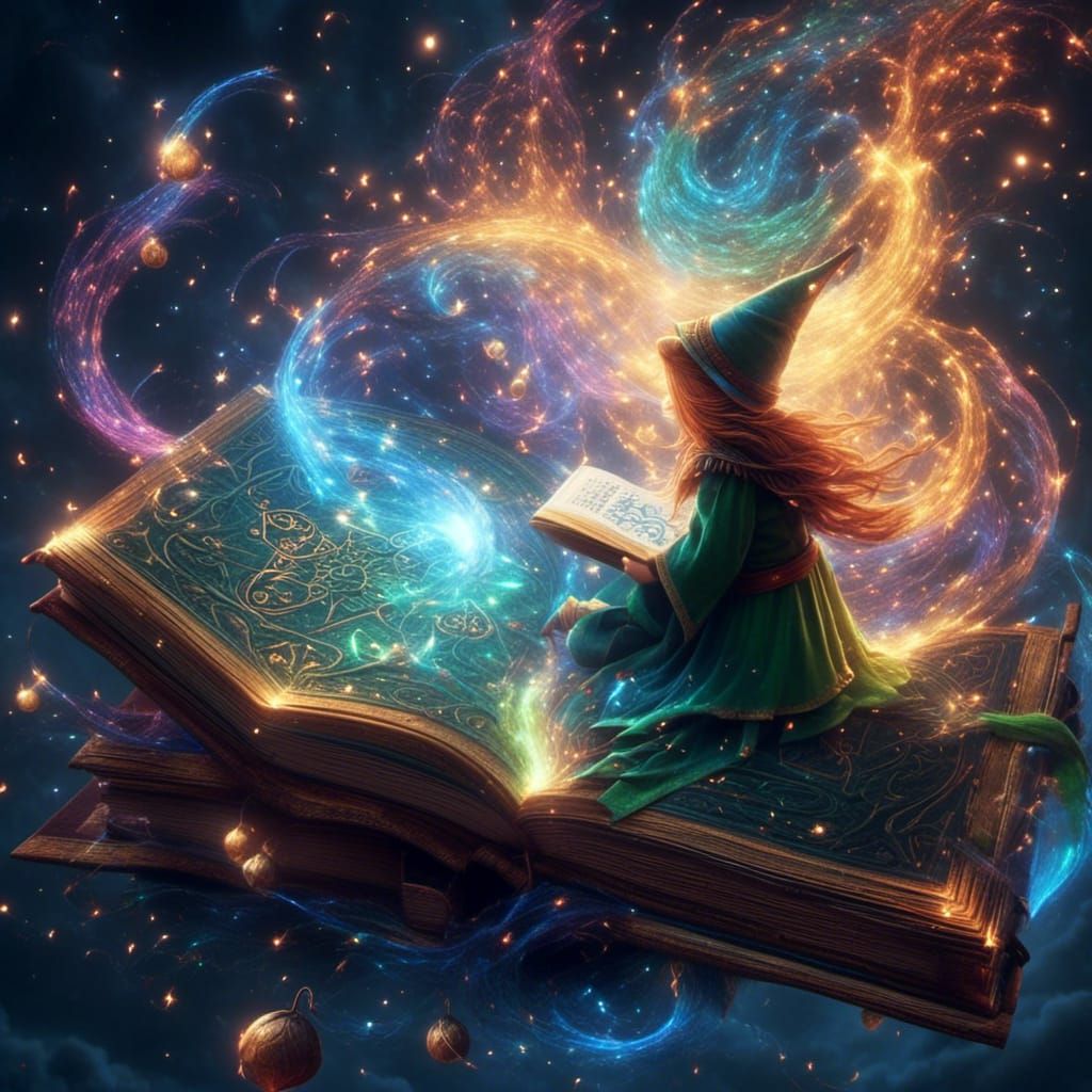 Enchanted Spellbook Floats Before Elf Wizard