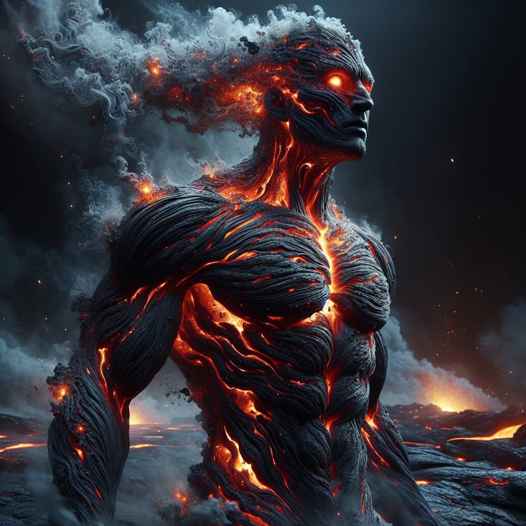 Molten Lava Golem Screaming on Volcanic Rock