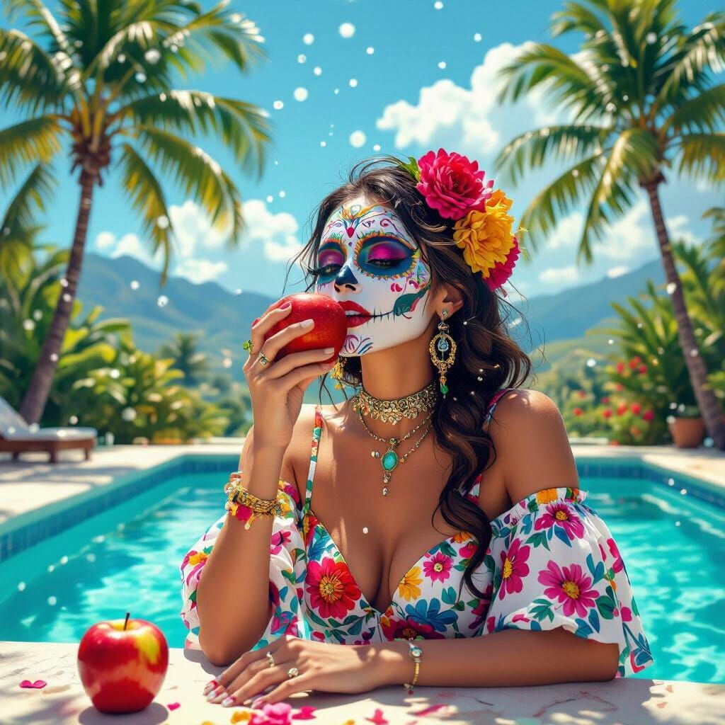 Day of the Dead Beauty with Apple, Digital Art