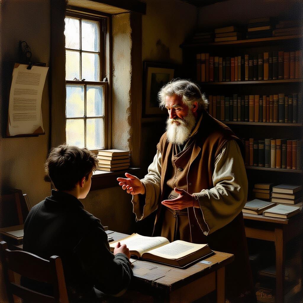 A Wise Teacher Passing on Knowledge, in Impasto Style