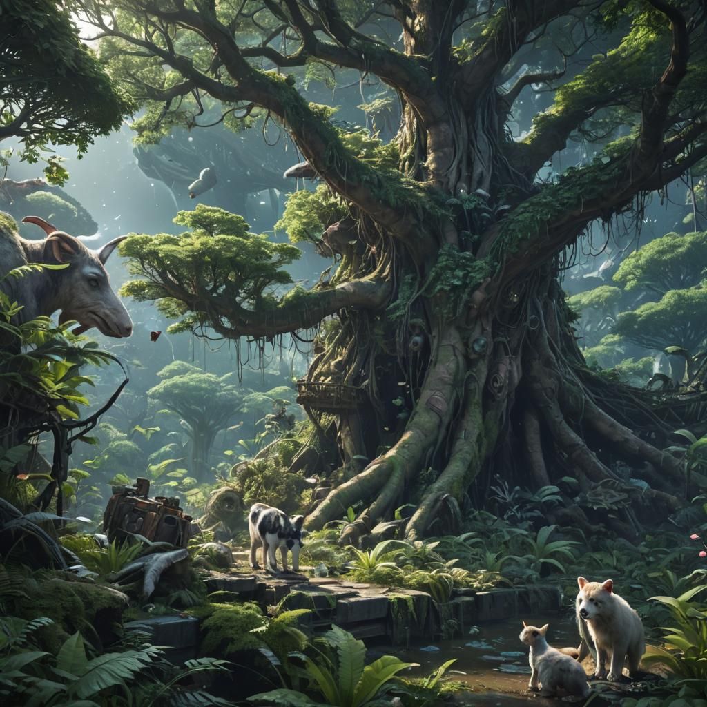 Apocalyptic Space World with Animals in 3D Anime Art