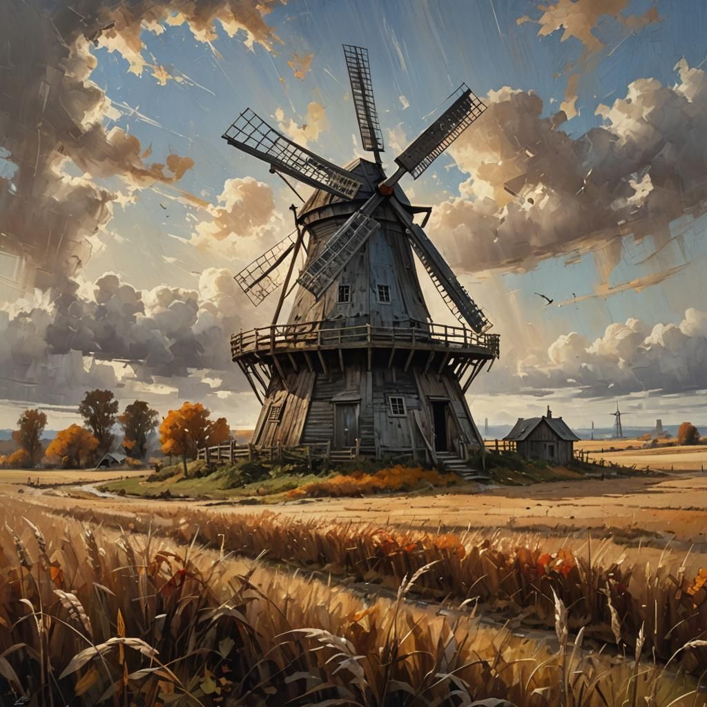 Autumn Windmill Fantasy Art in High Detail