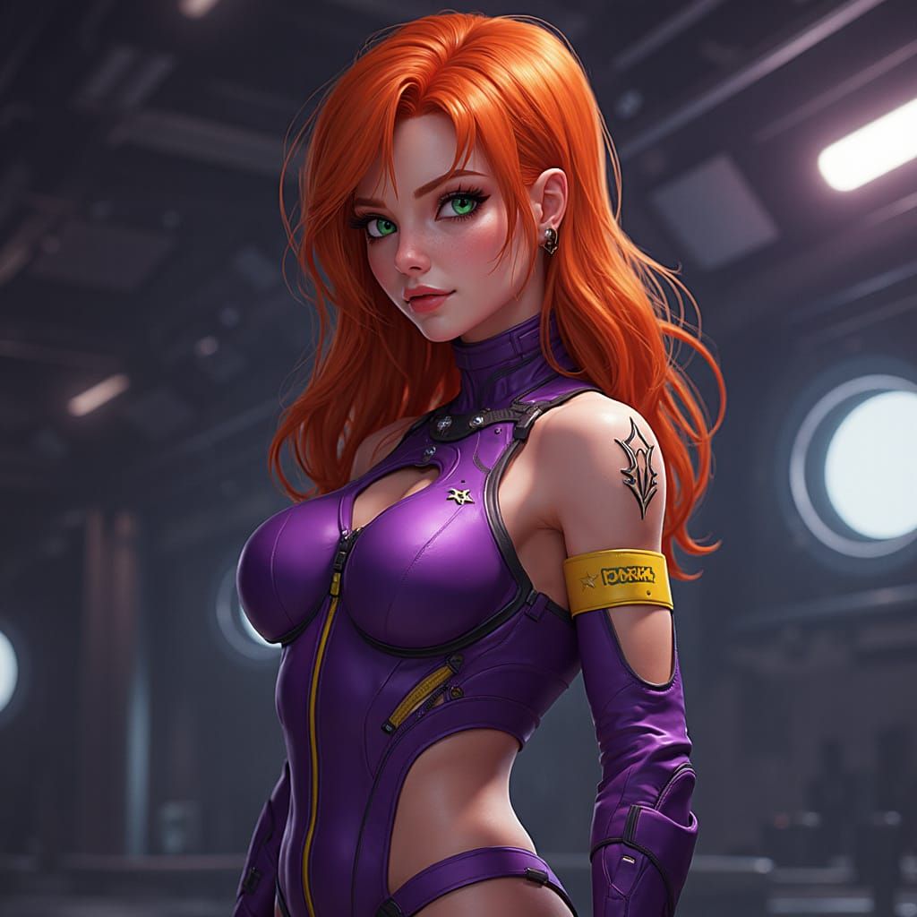 Tomboy in Bodysuit on Spaceship, Sci-Fi Art