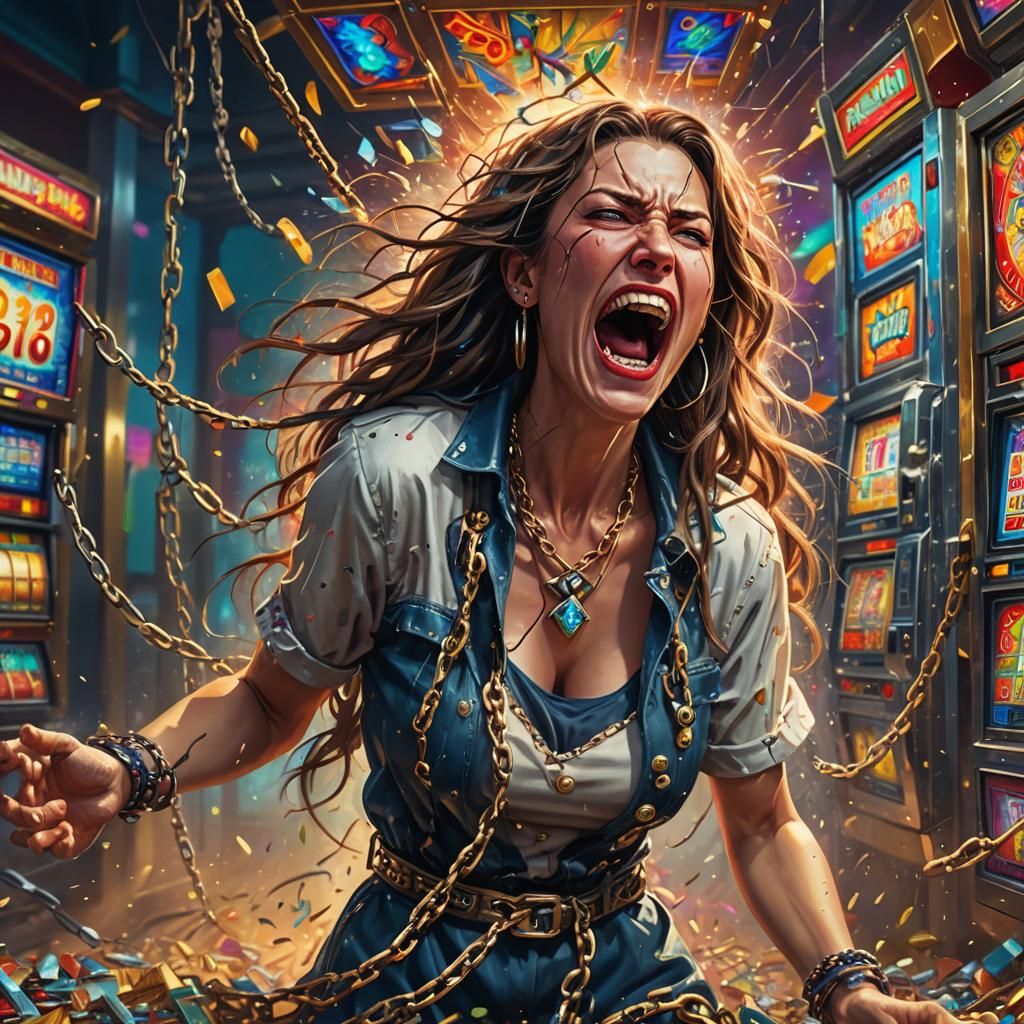 Chained Woman Screaming After Slot Machine Loss