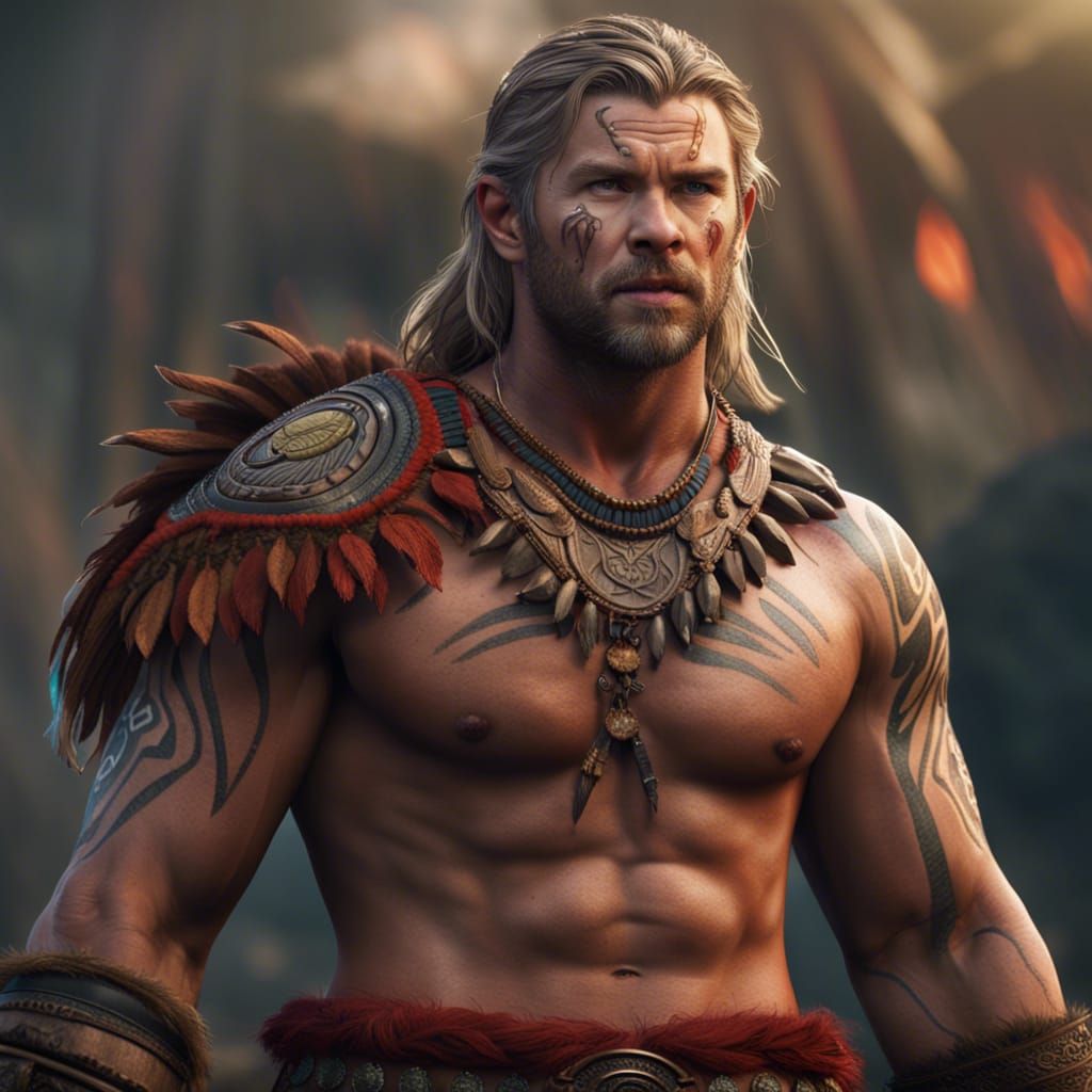 Tribal Chieftain: Muscular Chris Hemsworth in Fantasy Art