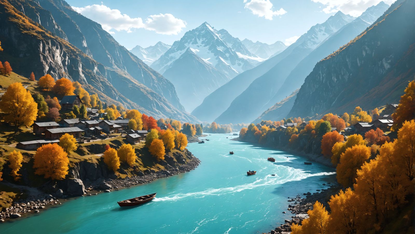 Picturesque River Valley in Autumn Landscape