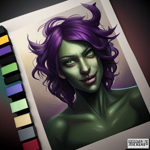 Purple-Haired Girl Portrait in Hyperdetailed Digital Art Sty...