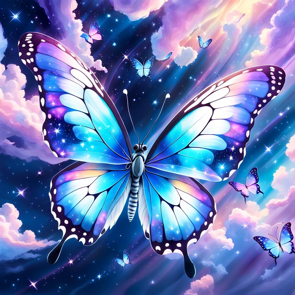 Surreal Butterfly Merges with Starry Sky