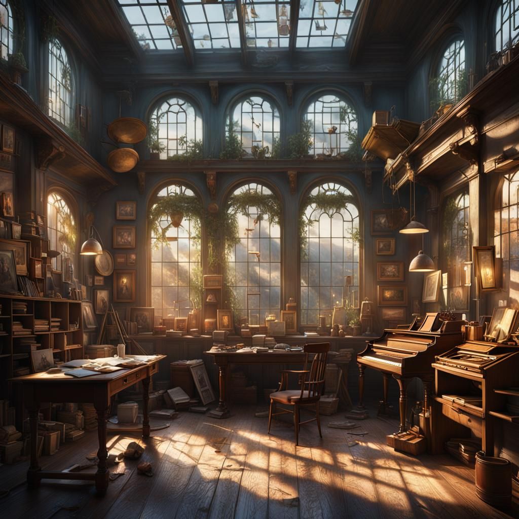 Sunlit Art Studio, Early 1900s, Detailed Matte Painting