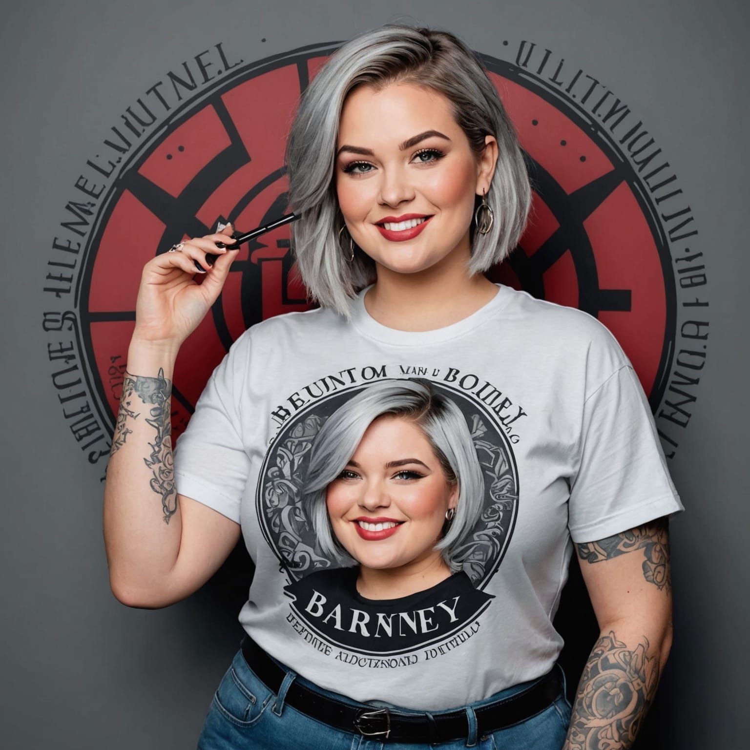 Beautiful Chubby Girl with Complex Makeup and Tattoos