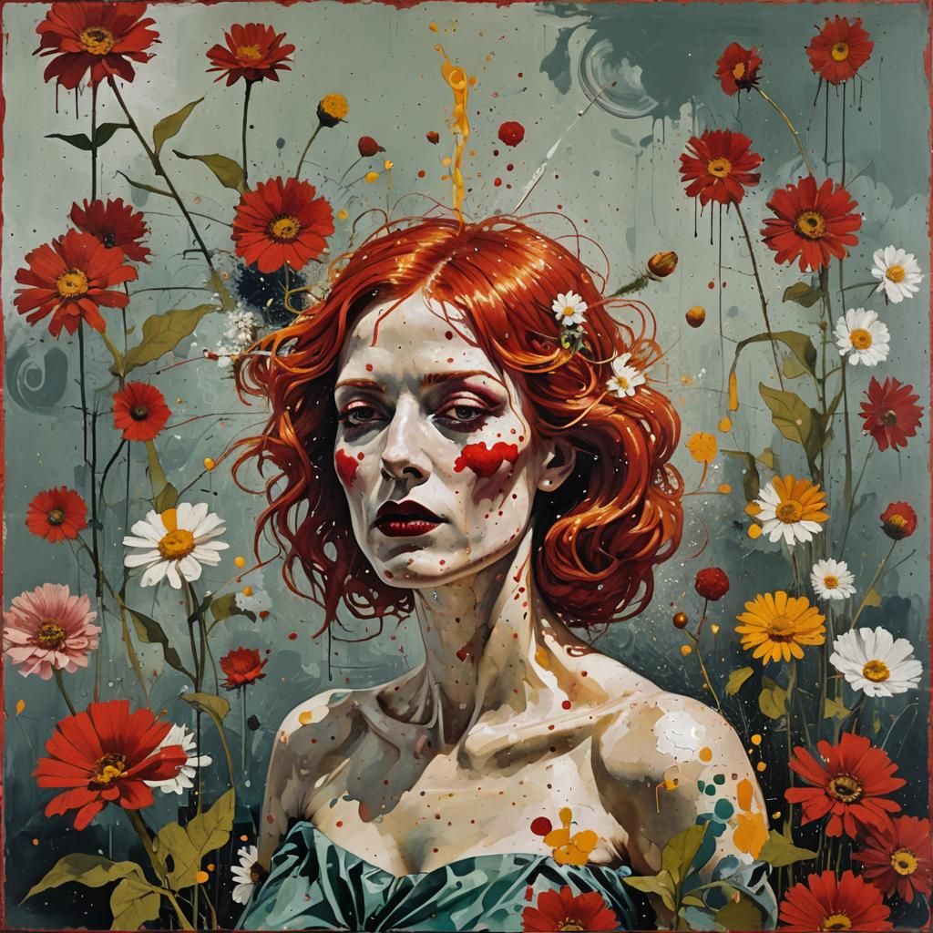 Red-Haired Cyborg Woman in Bauhaus Style