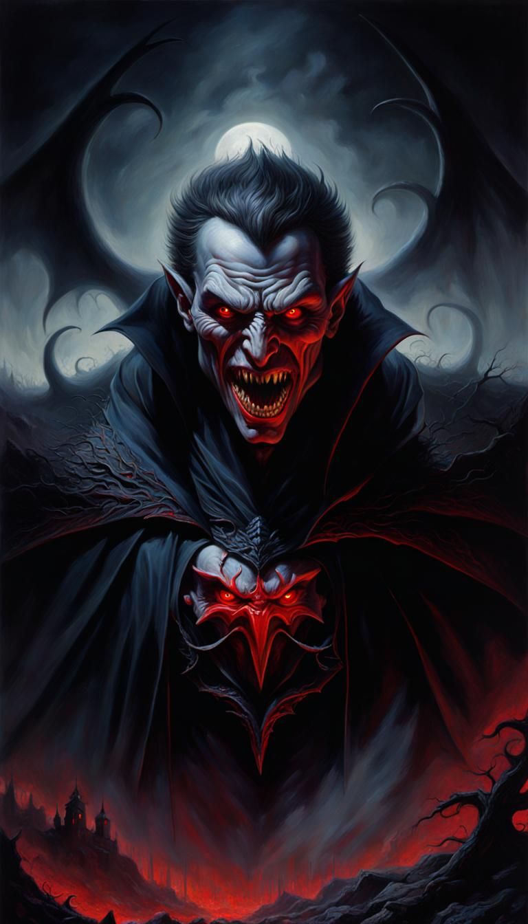 Terrifying Shadow Vampire in Ethereal Oil Painting