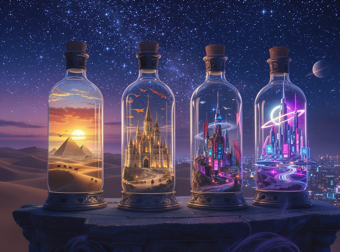 Crystal Bottles Encasing Miniature Worlds of Time