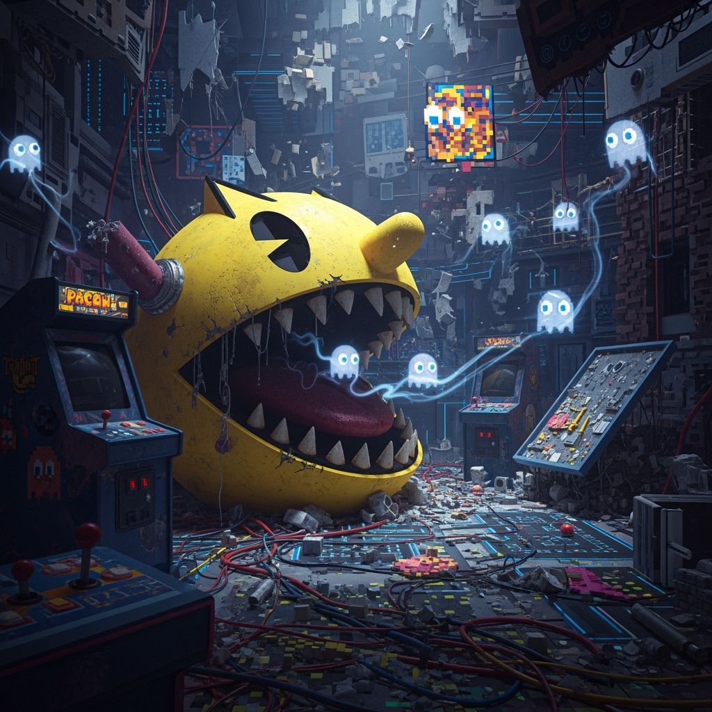 Surreal Pacman in Dark Environment, Photorealistic Style